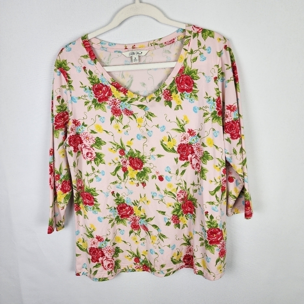 Pioneer Women 3/4 Sleeve Super Soft Floral V-neck Tee SIZE MEDIUM